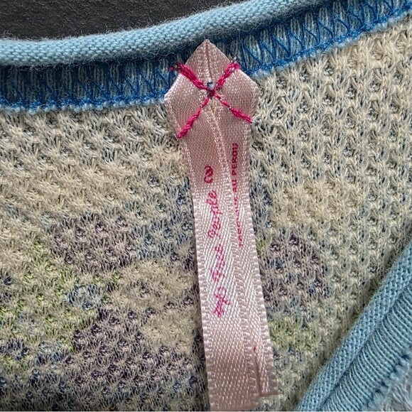 Free People Multi Panda Blue Purple Raw Hem Cotton Thermal Tank Sz M - Picture 7 of 11